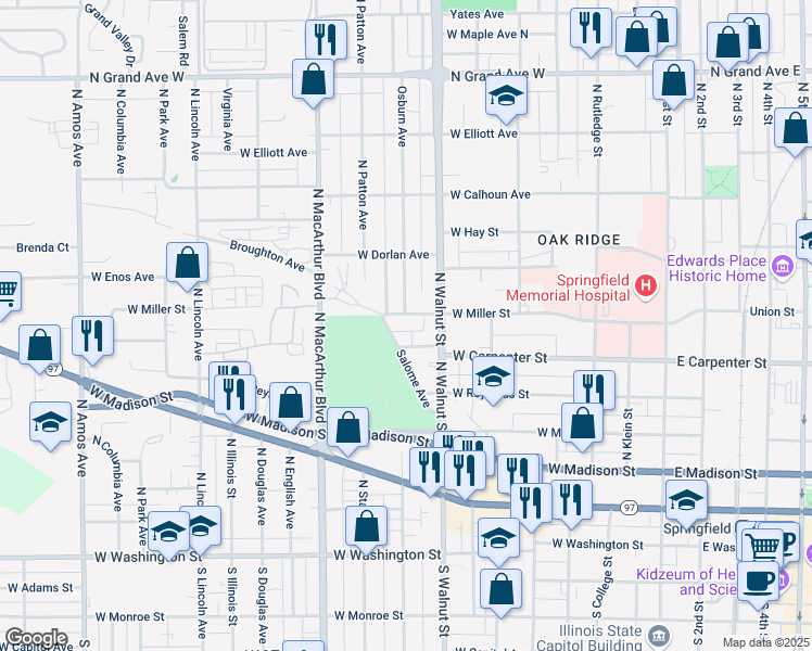 map of restaurants, bars, coffee shops, grocery stores, and more near 547-599 Salome Avenue in Springfield