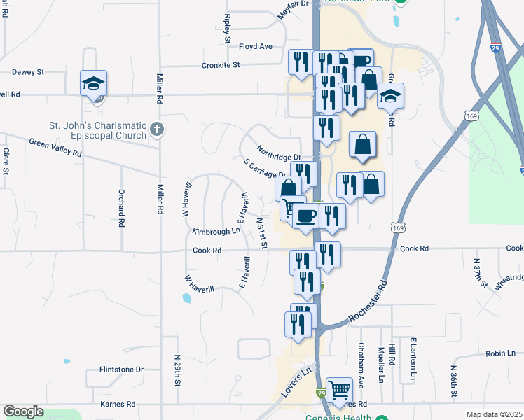 map of restaurants, bars, coffee shops, grocery stores, and more near 4305 North 31st Street in Saint Joseph