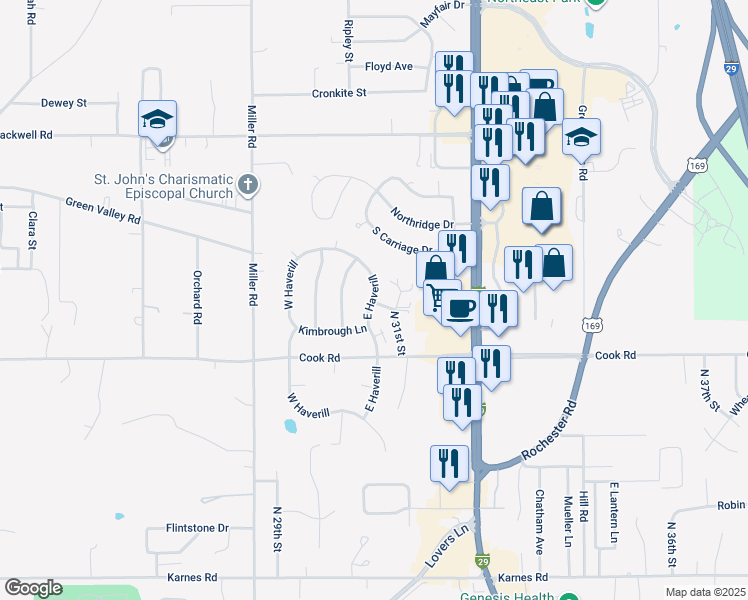 map of restaurants, bars, coffee shops, grocery stores, and more near 4301 East Haverill in Saint Joseph