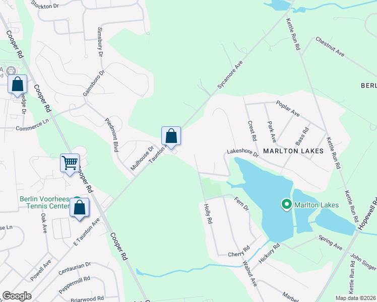 map of restaurants, bars, coffee shops, grocery stores, and more near 400 Holly Road in Evesham