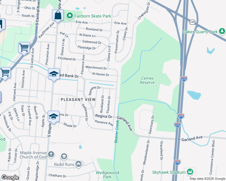 map of restaurants, bars, coffee shops, grocery stores, and more near 254 Marchmont Drive in Fairborn