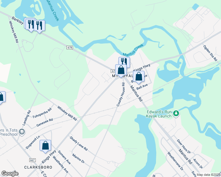 map of restaurants, bars, coffee shops, grocery stores, and more near 172 Kings Highway in Mount Royal