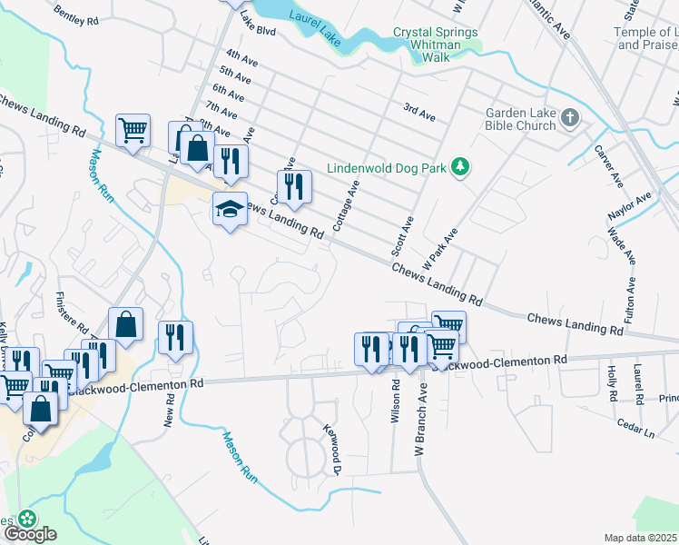 map of restaurants, bars, coffee shops, grocery stores, and more near 52 Georgetown Road in Lindenwold