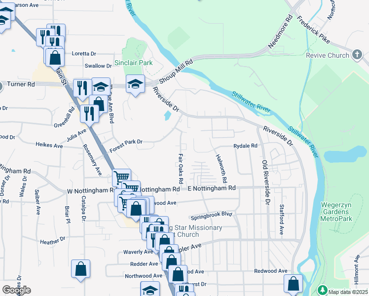 map of restaurants, bars, coffee shops, grocery stores, and more near 4366 Fair Oaks Road in Dayton