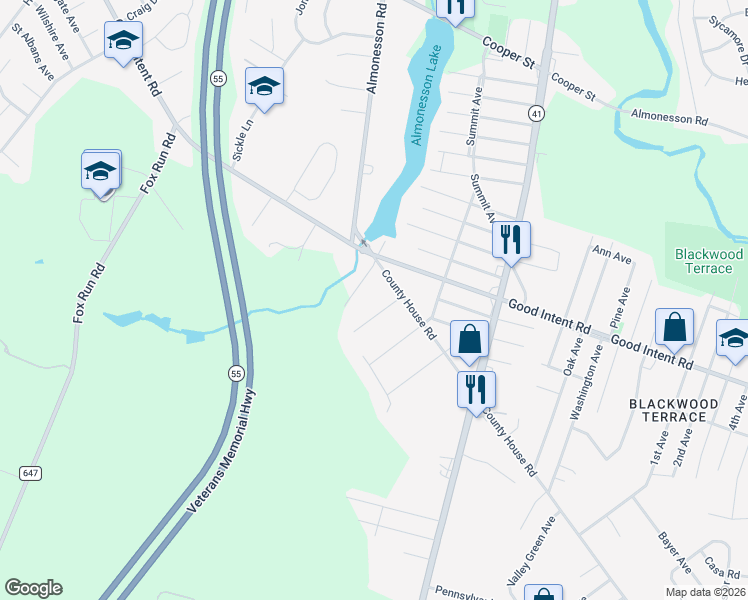 map of restaurants, bars, coffee shops, grocery stores, and more near 1818 Normandy Avenue in Deptford