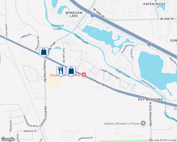 map of restaurants, bars, coffee shops, grocery stores, and more near 7859 Hunters Path in Indianapolis