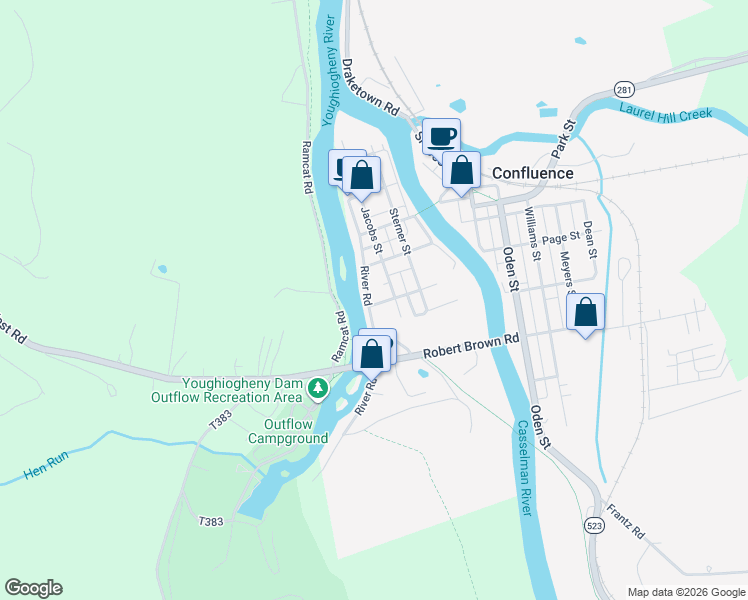 map of restaurants, bars, coffee shops, grocery stores, and more near 200-202 Dewey Street in Confluence