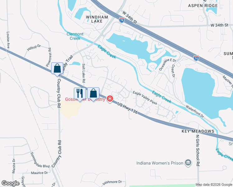 map of restaurants, bars, coffee shops, grocery stores, and more near 7859 Hunters Path in Indianapolis
