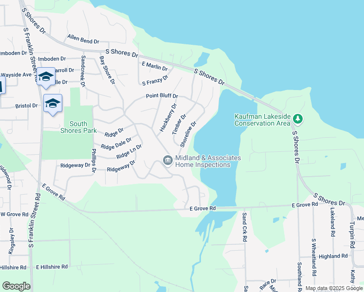 map of restaurants, bars, coffee shops, grocery stores, and more near 501 Shoreline Drive in Decatur