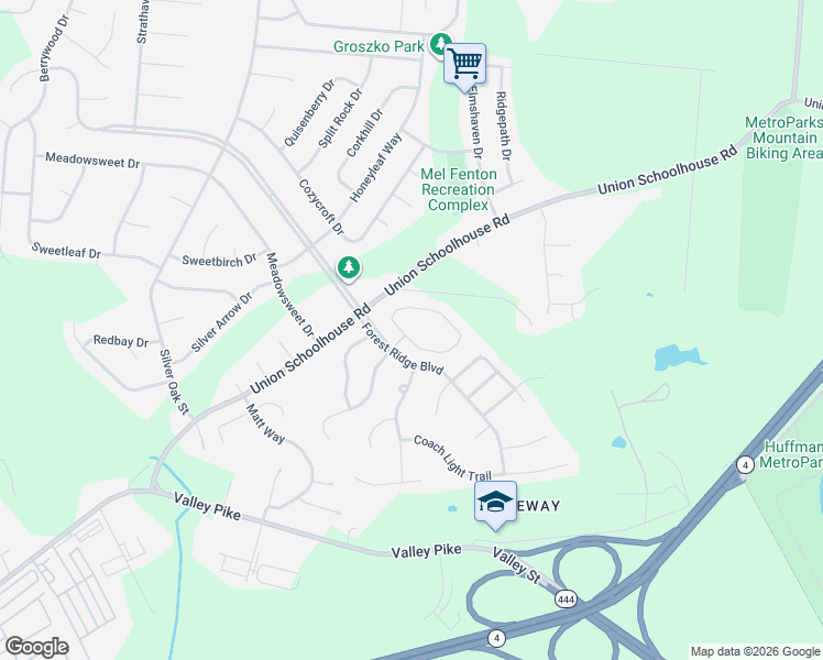 map of restaurants, bars, coffee shops, grocery stores, and more near 4360 Dobbin Circle in Dayton