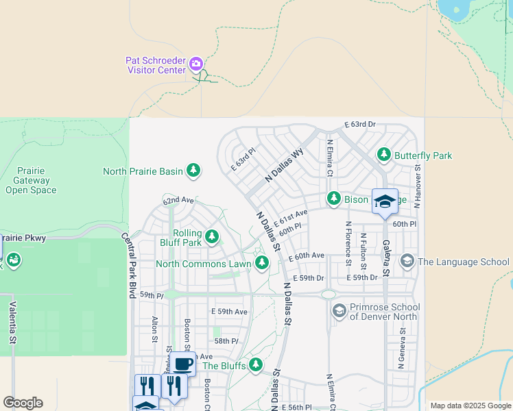 map of restaurants, bars, coffee shops, grocery stores, and more near 6550 Gateway Road in Commerce City