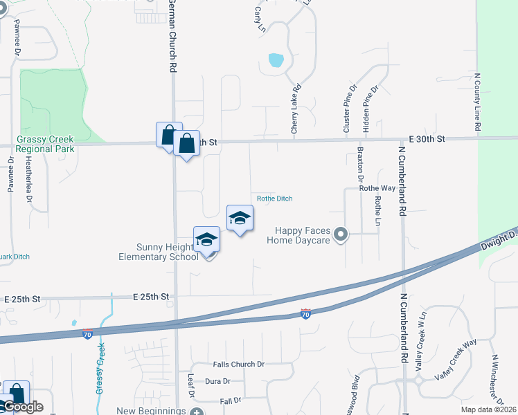 map of restaurants, bars, coffee shops, grocery stores, and more near 2745 Curry Road in Indianapolis