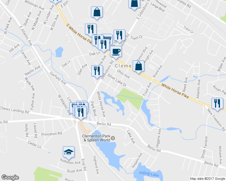 map of restaurants, bars, coffee shops, grocery stores, and more near 41 Spring Lake Drive in Clementon