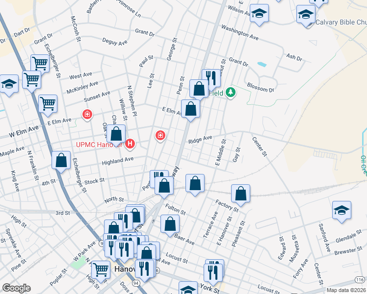 map of restaurants, bars, coffee shops, grocery stores, and more near 575 Broadway in Hanover