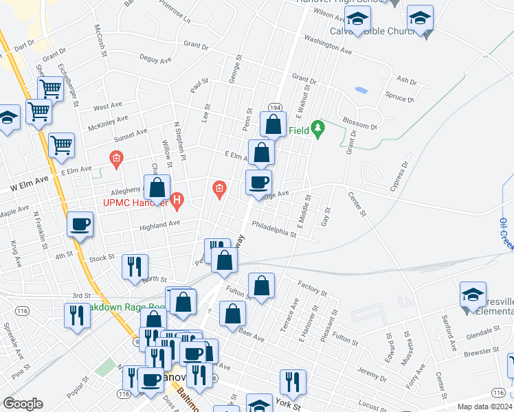 map of restaurants, bars, coffee shops, grocery stores, and more near 575 Broadway in Hanover