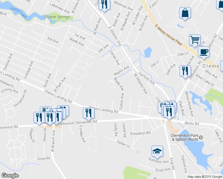 map of restaurants, bars, coffee shops, grocery stores, and more near 61 Harwood Lane in Clementon