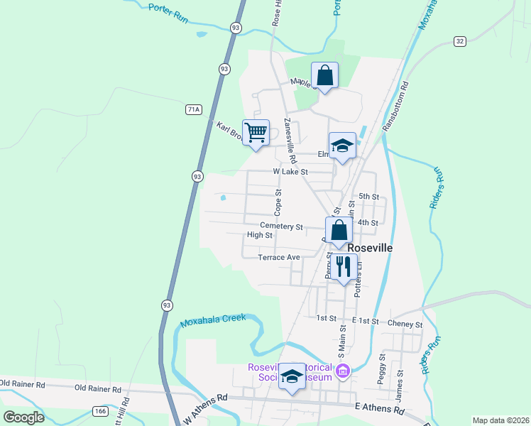 map of restaurants, bars, coffee shops, grocery stores, and more near 171 Walnut Street in Roseville