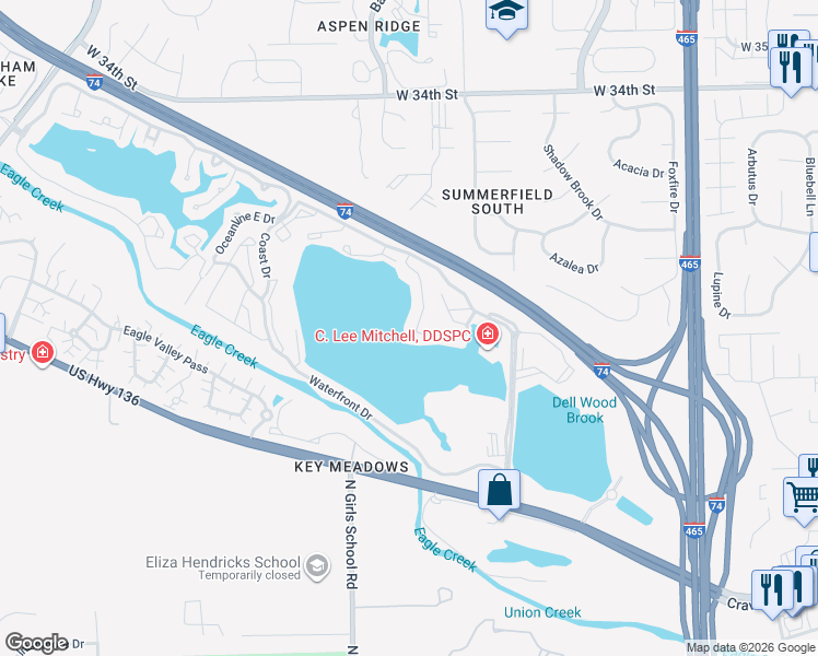 map of restaurants, bars, coffee shops, grocery stores, and more near 7121 Islander Drive in Indianapolis