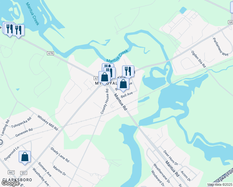 map of restaurants, bars, coffee shops, grocery stores, and more near 12 Mantua Road in Mount Royal