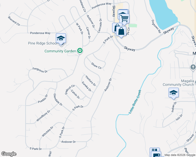 map of restaurants, bars, coffee shops, grocery stores, and more near 13779 South Park Drive in Magalia