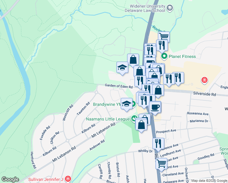 map of restaurants, bars, coffee shops, grocery stores, and more near 1369 Coulee Way in Wilmington