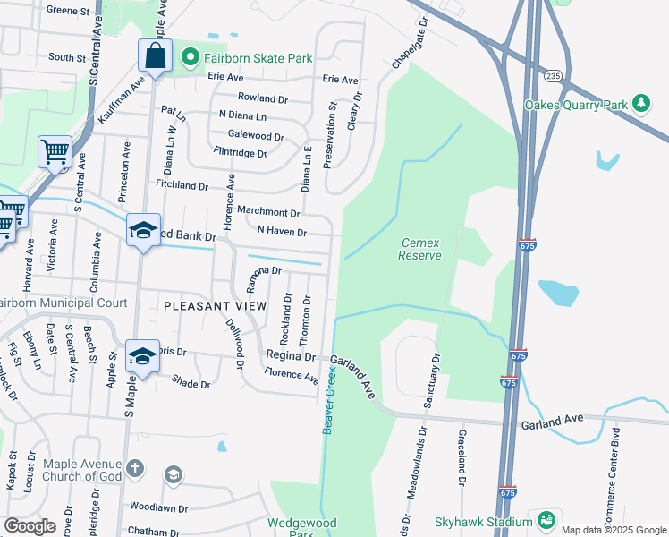 map of restaurants, bars, coffee shops, grocery stores, and more near 254 Marchmont Drive in Fairborn