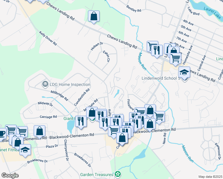 map of restaurants, bars, coffee shops, grocery stores, and more near 435 La Cascata in Clementon