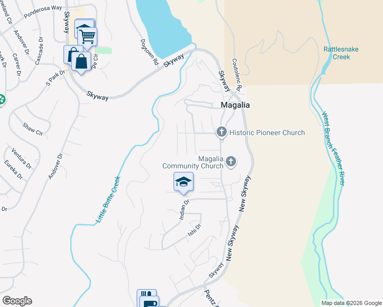 map of restaurants, bars, coffee shops, grocery stores, and more near 13742 Blair Lane in Magalia