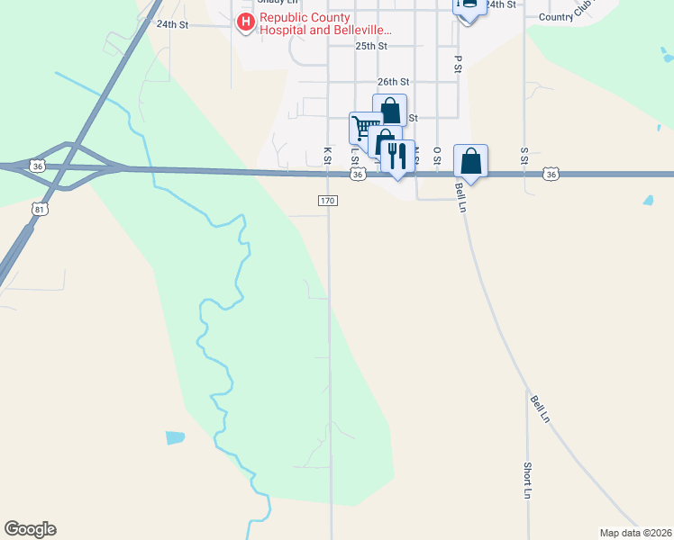 map of restaurants, bars, coffee shops, grocery stores, and more near 1175 County Road 170 in Belleville
