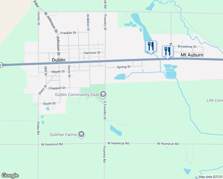 map of restaurants, bars, coffee shops, grocery stores, and more near 1735 South Foundry Street in Cambridge City