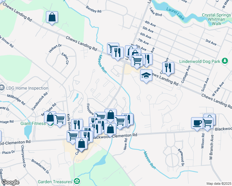 map of restaurants, bars, coffee shops, grocery stores, and more near 2311 Timber Creek in Clementon