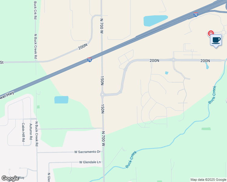map of restaurants, bars, coffee shops, grocery stores, and more near 1659 North 700 West in Greenfield