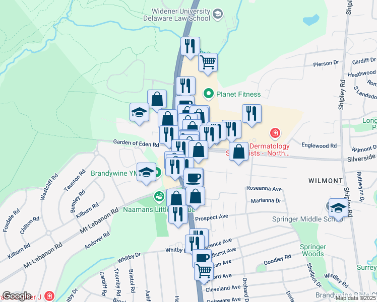 map of restaurants, bars, coffee shops, grocery stores, and more near in Talleyville