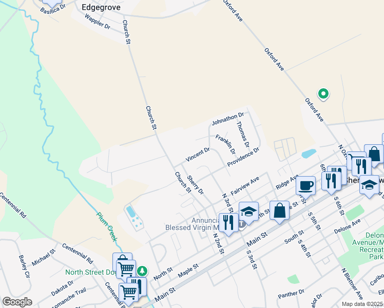 map of restaurants, bars, coffee shops, grocery stores, and more near 241 Vincent Drive in McSherrystown