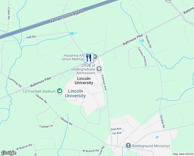 map of restaurants, bars, coffee shops, grocery stores, and more near 402 Ashmun Avenue in Lincoln University