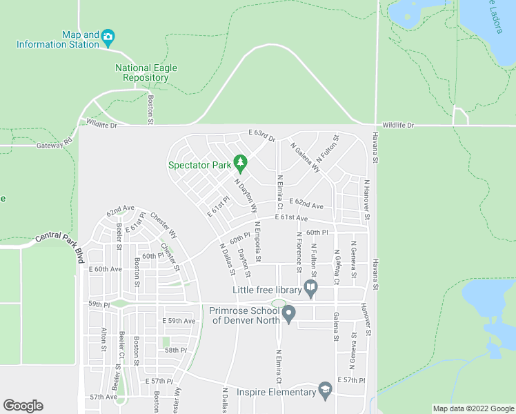 map of restaurants, bars, coffee shops, grocery stores, and more near 9787 East 61st Avenue in Denver