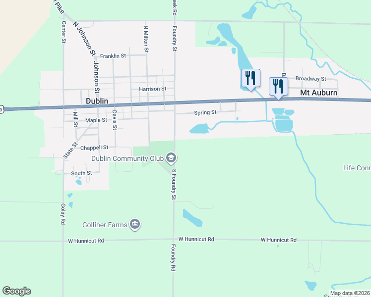 map of restaurants, bars, coffee shops, grocery stores, and more near 1735 South Foundry Street in Cambridge City