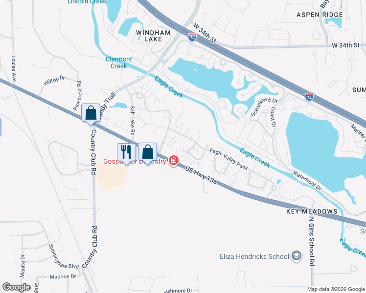 map of restaurants, bars, coffee shops, grocery stores, and more near 7859 Hunters Path in Indianapolis
