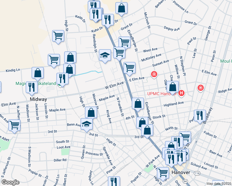 map of restaurants, bars, coffee shops, grocery stores, and more near 51 Maple Avenue in Hanover
