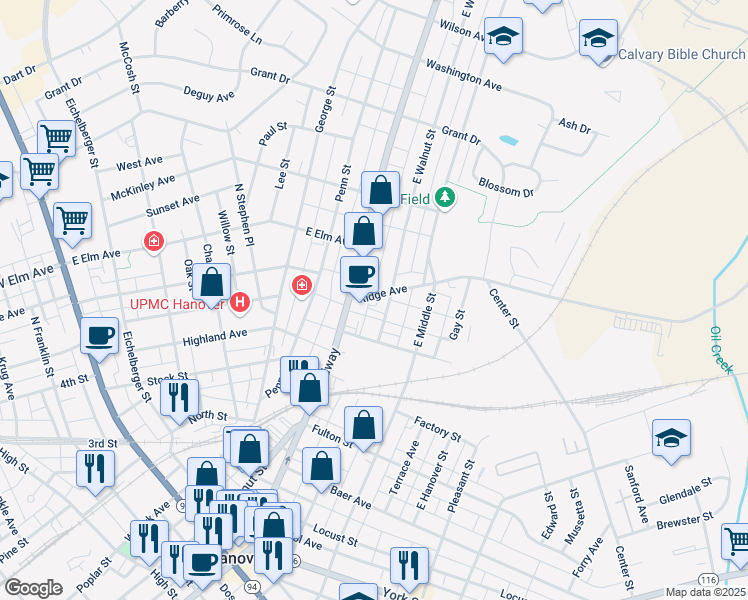 map of restaurants, bars, coffee shops, grocery stores, and more near 11 Ridge Avenue in Hanover