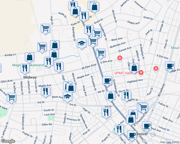 map of restaurants, bars, coffee shops, grocery stores, and more near 51 Maple Avenue in Hanover