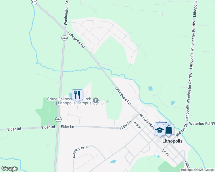 map of restaurants, bars, coffee shops, grocery stores, and more near 321-499 West Columbus Street in Lithopolis