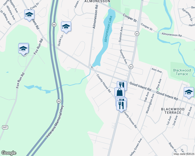 map of restaurants, bars, coffee shops, grocery stores, and more near 1818 Normandy Avenue in Deptford