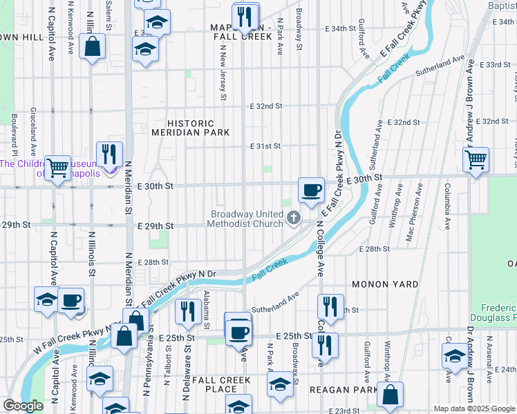 map of restaurants, bars, coffee shops, grocery stores, and more near 536 East 29th Street in Indianapolis