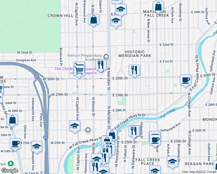 map of restaurants, bars, coffee shops, grocery stores, and more near in Indianapolis