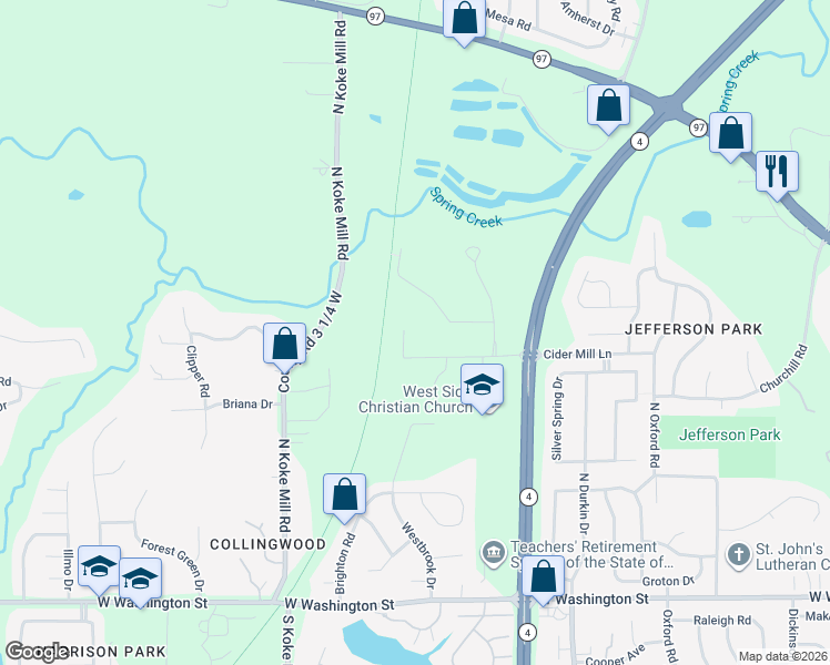 map of restaurants, bars, coffee shops, grocery stores, and more near 2925 Cider Mill Ln in Springfield