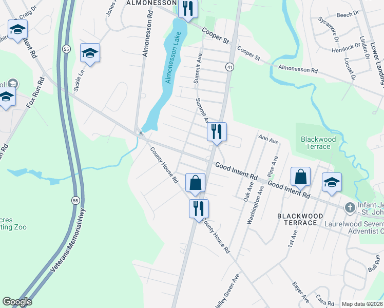 map of restaurants, bars, coffee shops, grocery stores, and more near 1901 Normandy Avenue in Deptford