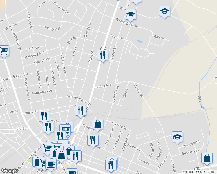 map of restaurants, bars, coffee shops, grocery stores, and more near 23 Ridge Avenue in Hanover