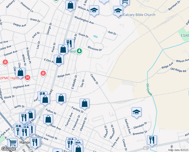 map of restaurants, bars, coffee shops, grocery stores, and more near 429 Ridge Avenue in Hanover