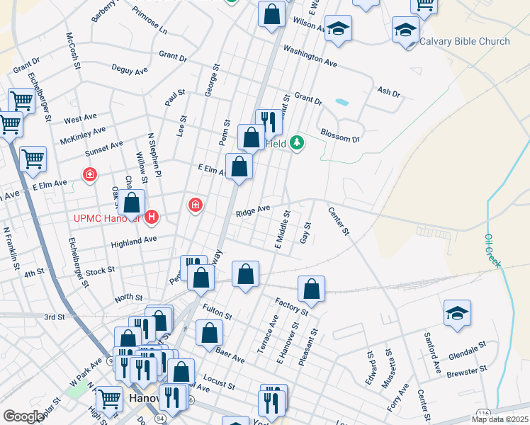 map of restaurants, bars, coffee shops, grocery stores, and more near 23 Ridge Avenue in Hanover